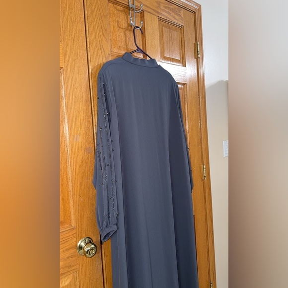 Abaya Plus Size 10 (4X-5X) Dark Gray Beaded Pearl Long Sleeves Maxi Dress NEW - Picture 4 of 8